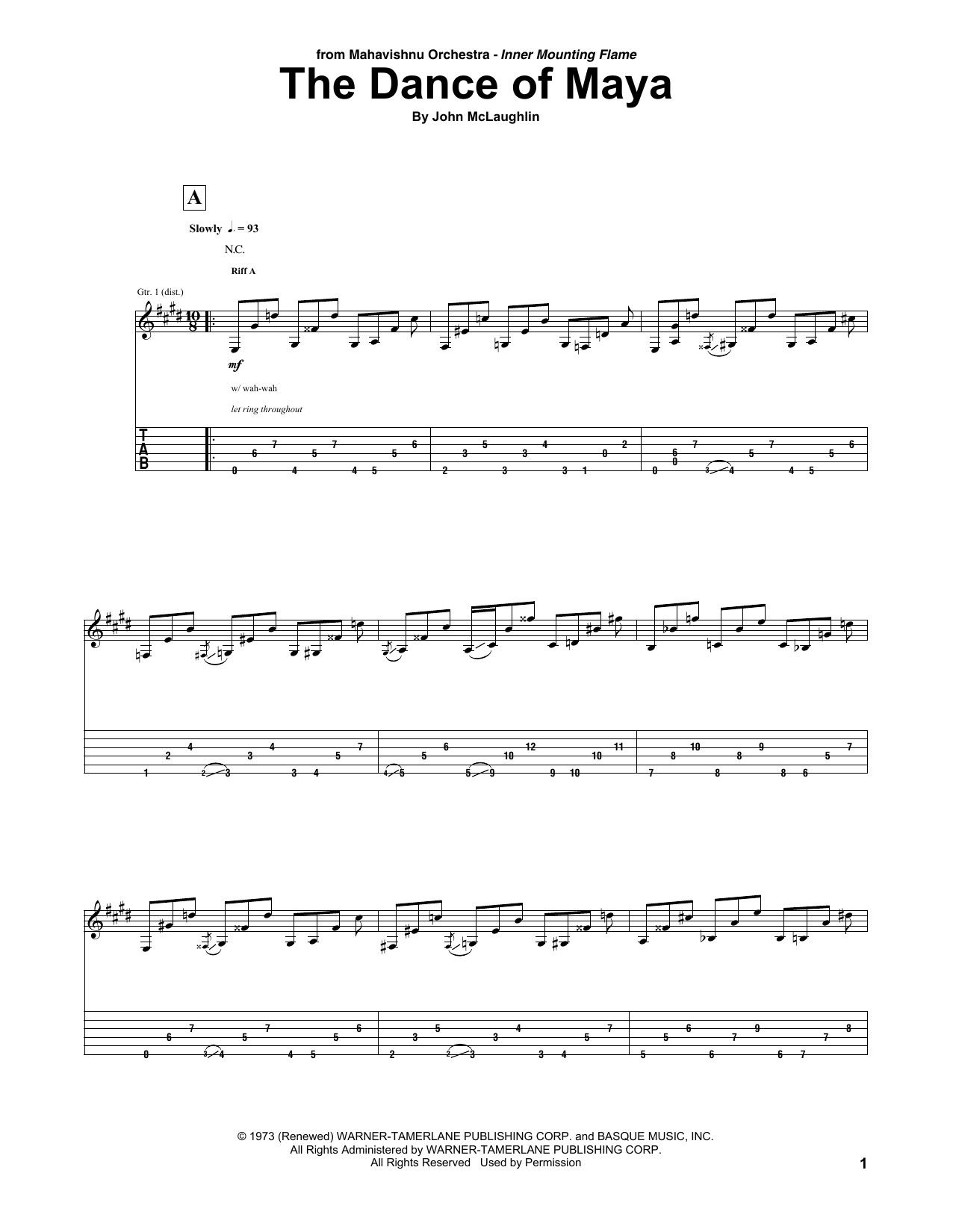Mahavishnu Orchestra The Dance Of Maya Sheet Music