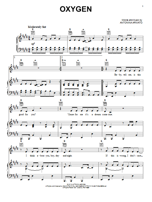 Maia Mitchell Oxygen Sheet Music