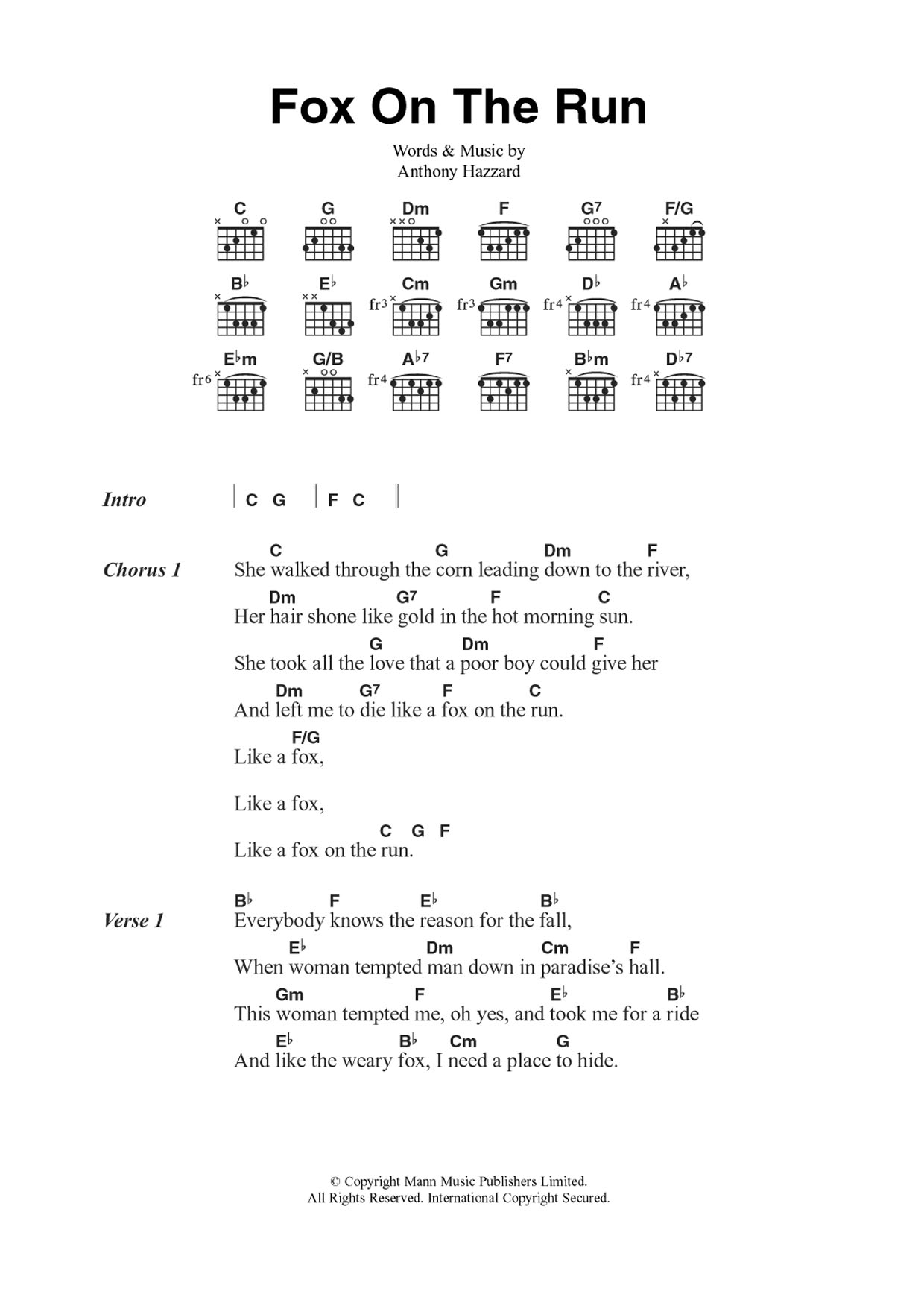 Manfred Mann Fox On The Run Sheet Music