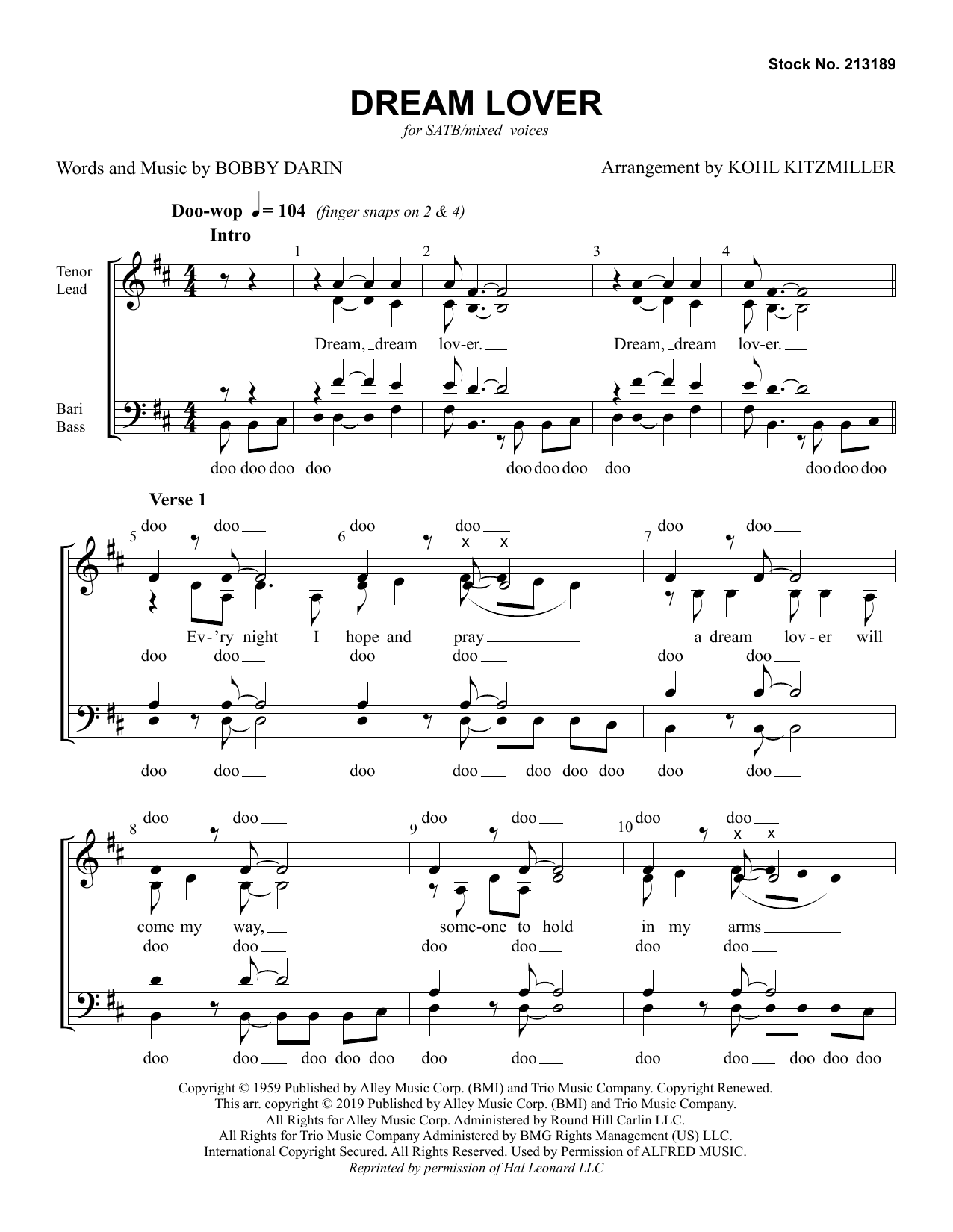 The Manhattan Transfer Dream Lover (arr. Kohl Kitzmiller) Sheet Music