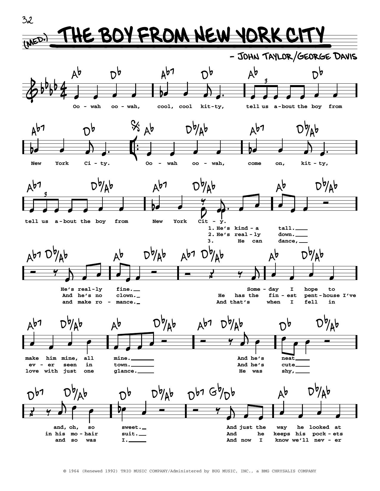 Manhattan Transfer The Boy From New York City (High Voice) Sheet Music