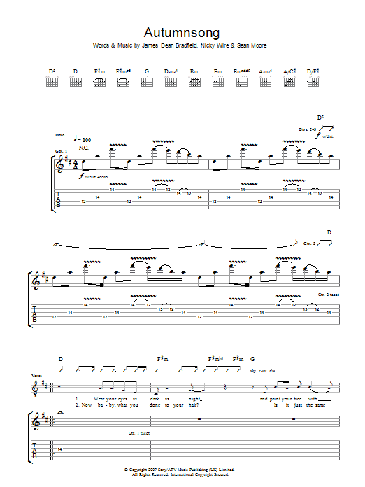 Manic Street Preachers Autumnsong Sheet Music