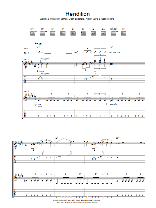 Manic Street Preachers Rendition Sheet Music