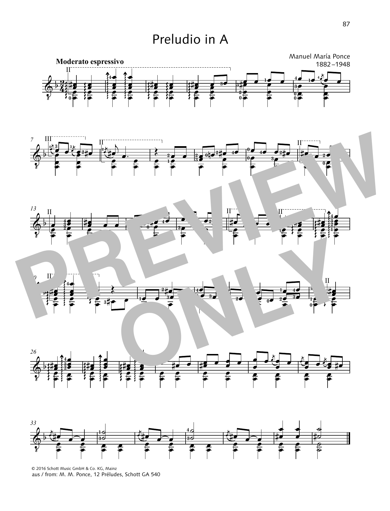 Manuel Maria Ponce Preludio in A Sheet Music