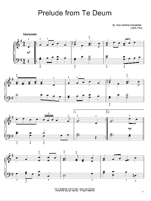 Marc-Antoine Charpentier Prelude To Te Deum Sheet Music
