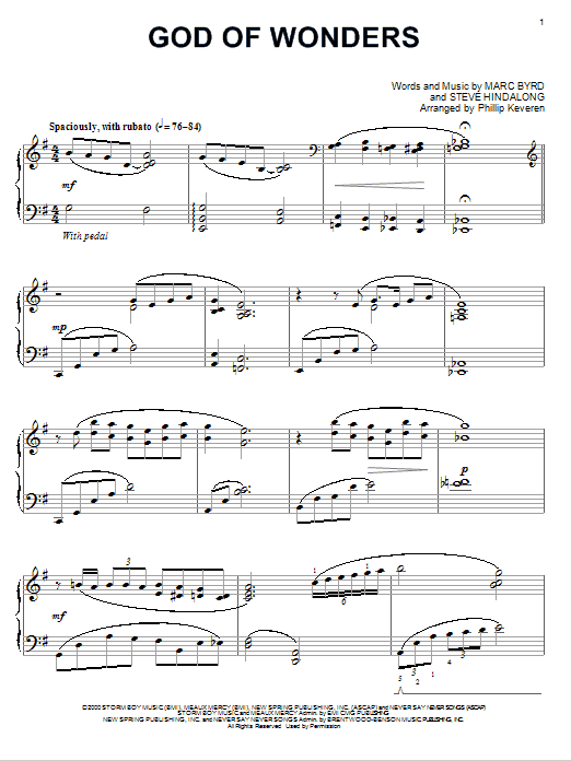 Marc Byrd God Of Wonders [Jazz version] (arr. Phillip Keveren) Sheet Music