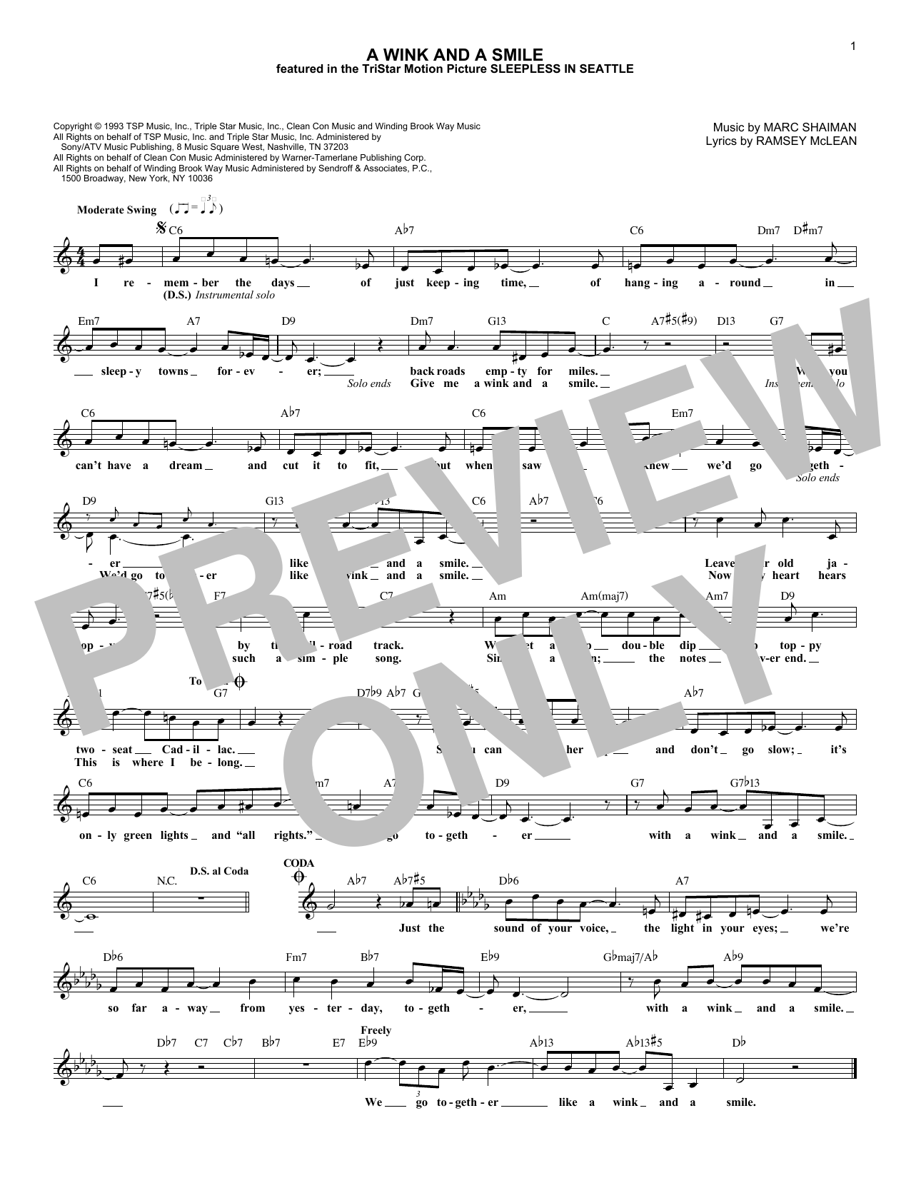 Marc Shaiman A Wink And A Smile Sheet Music