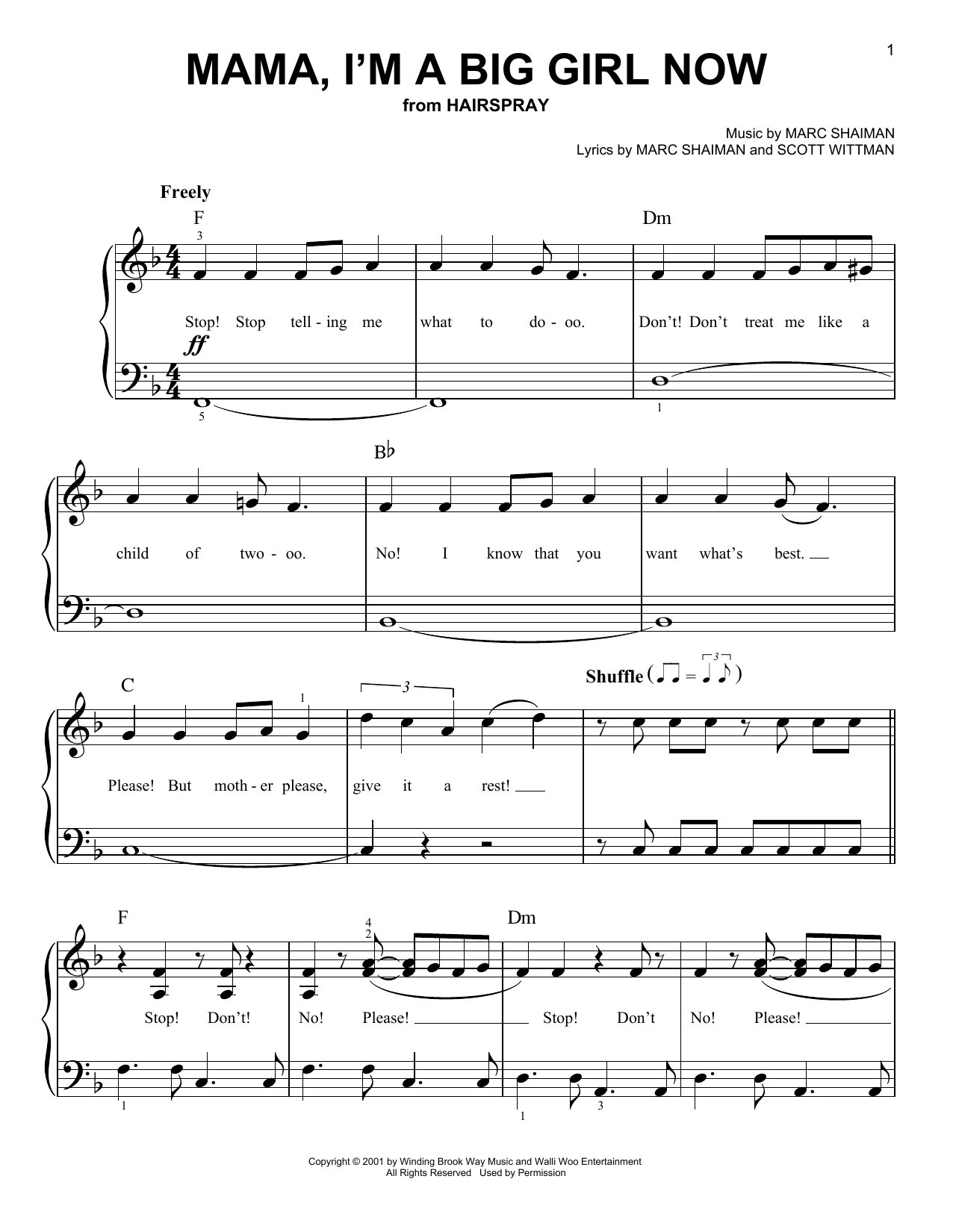 Marc Shaiman Mama, I'm A Big Girl Now (from the musical Hairspray) Sheet Music
