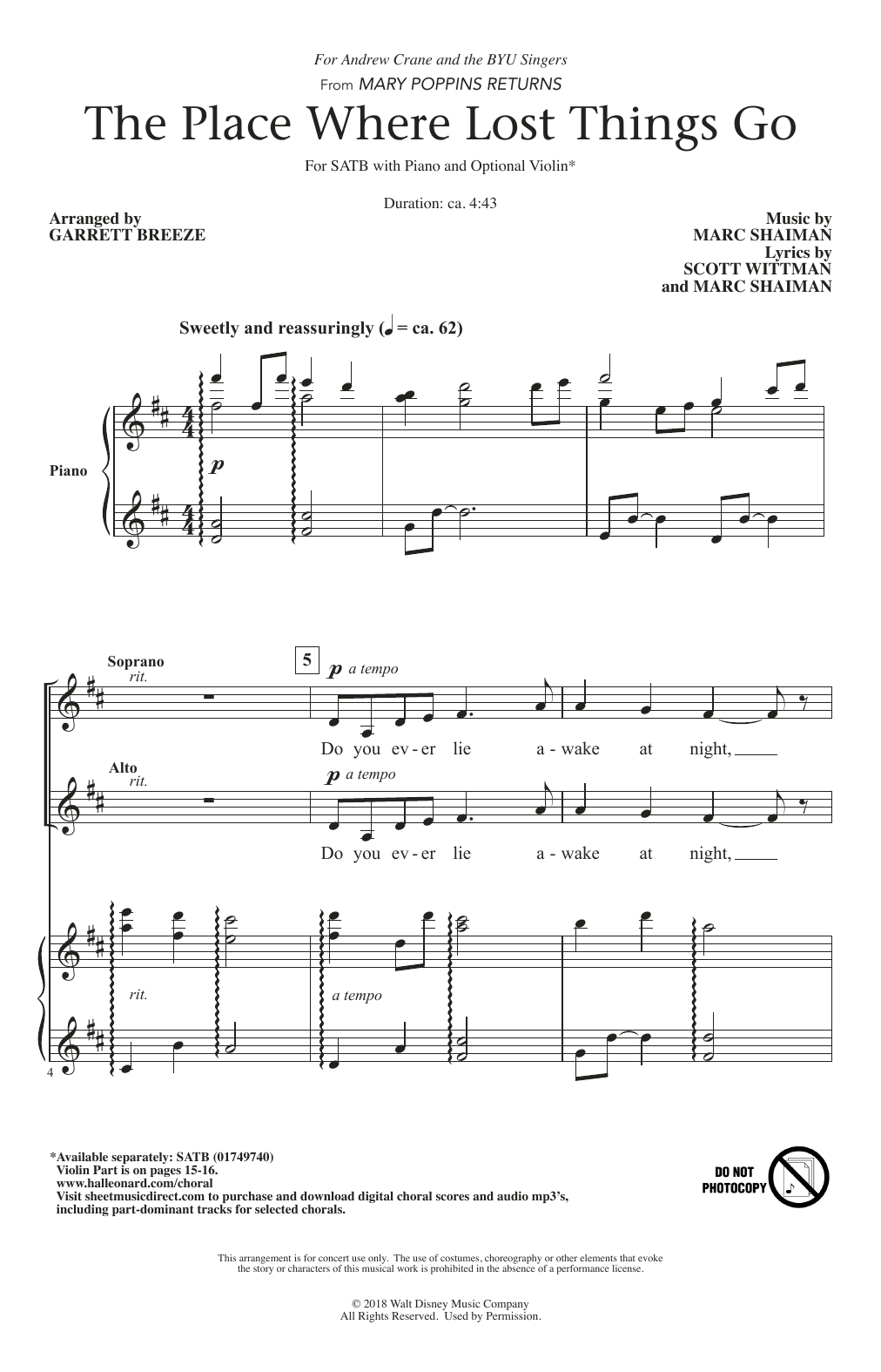Marc Shaiman & Scott Wittman The Place Where Lost Things Go (from Mary Poppins Returns) Sheet Music