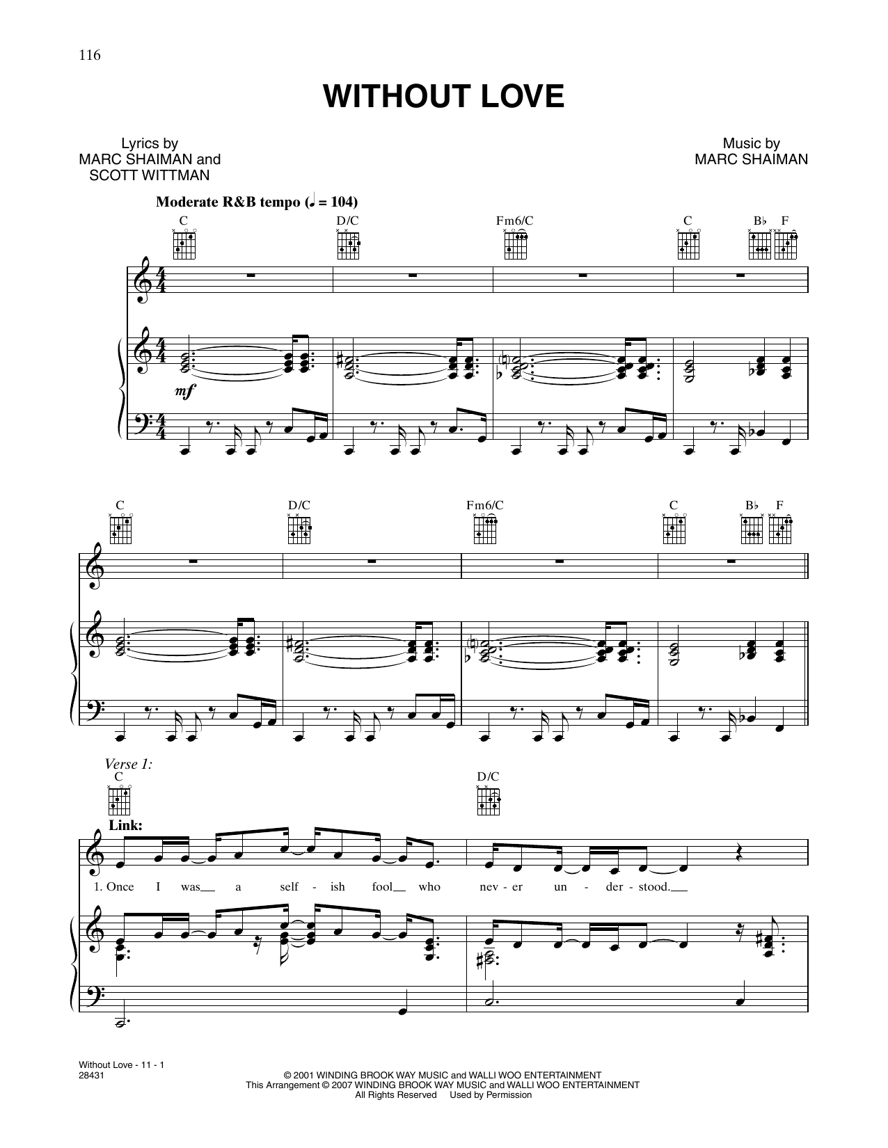 Marc Shaiman & Scott Wittman Without Love (from Hairspray) Sheet Music