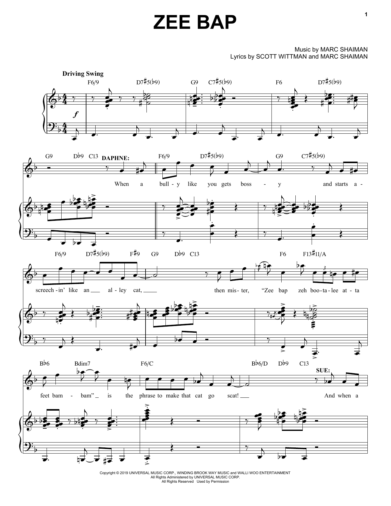 Marc Shaiman & Scott Wittman Zee Bap (from Some Like It Hot) Sheet Music