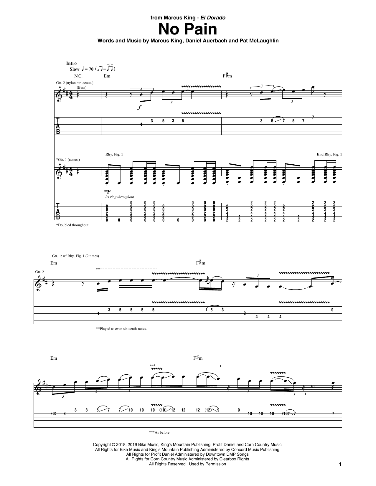 Marcus King No Pain Sheet Music