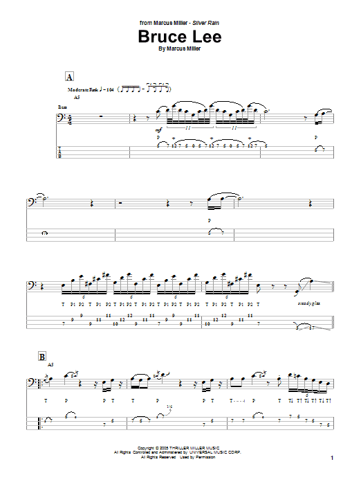 Marcus Miller Bruce Lee Sheet Music