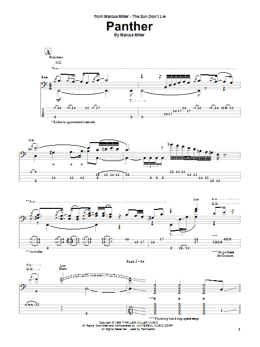Marcus Miller Panther Sheet Music