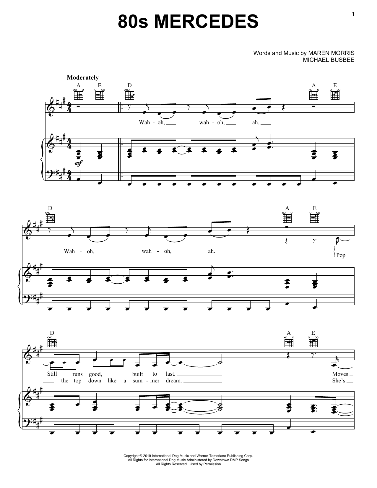 Maren Morris 80s Mercedes Sheet Music