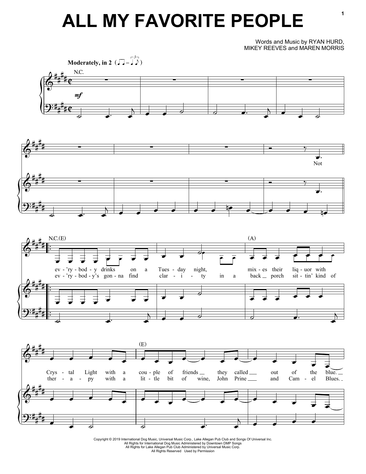 Maren Morris All My Favorite People (feat. Brothers Osborne) Sheet Music