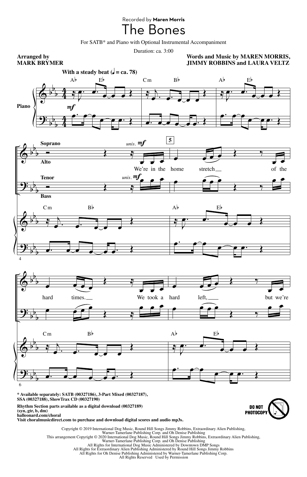 Maren Morris The Bones (arr. Mark Brymer) Sheet Music