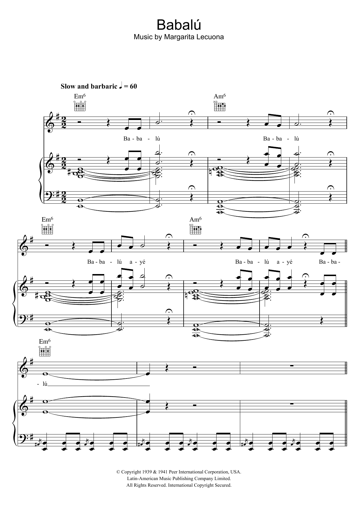 Margarita Lecuona Babalu Sheet Music