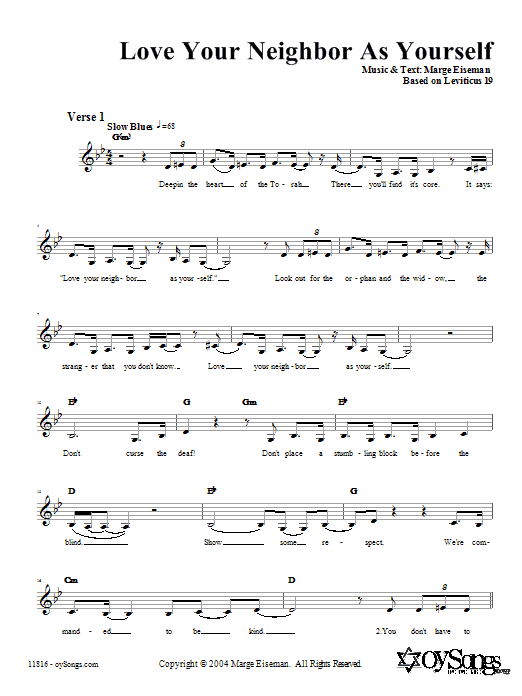 Marge Eiseman Love Your Neighbor As Yourself Sheet Music