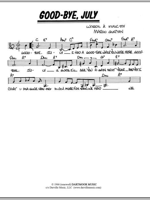 Margo Guryan Good-Bye, July Sheet Music