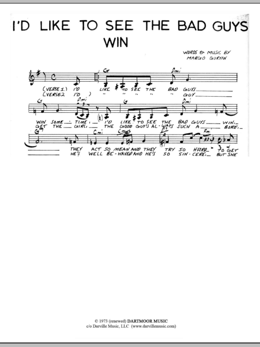 Margo Guryan I'd Like To See The Bad Guys Win Sheet Music
