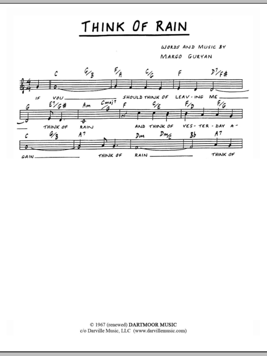 Margo Guryan Think Of Rain Sheet Music