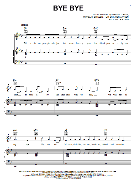 Mariah Carey Bye Bye Sheet Music