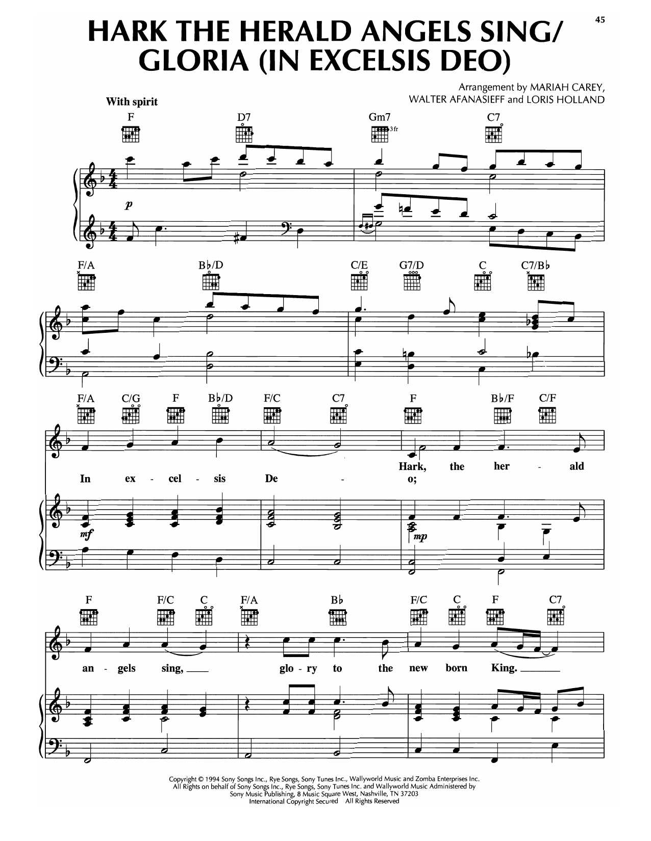 Mariah Carey Hark The Herald Angels Sing/Gloria (In Excelsis Deo) Sheet Music