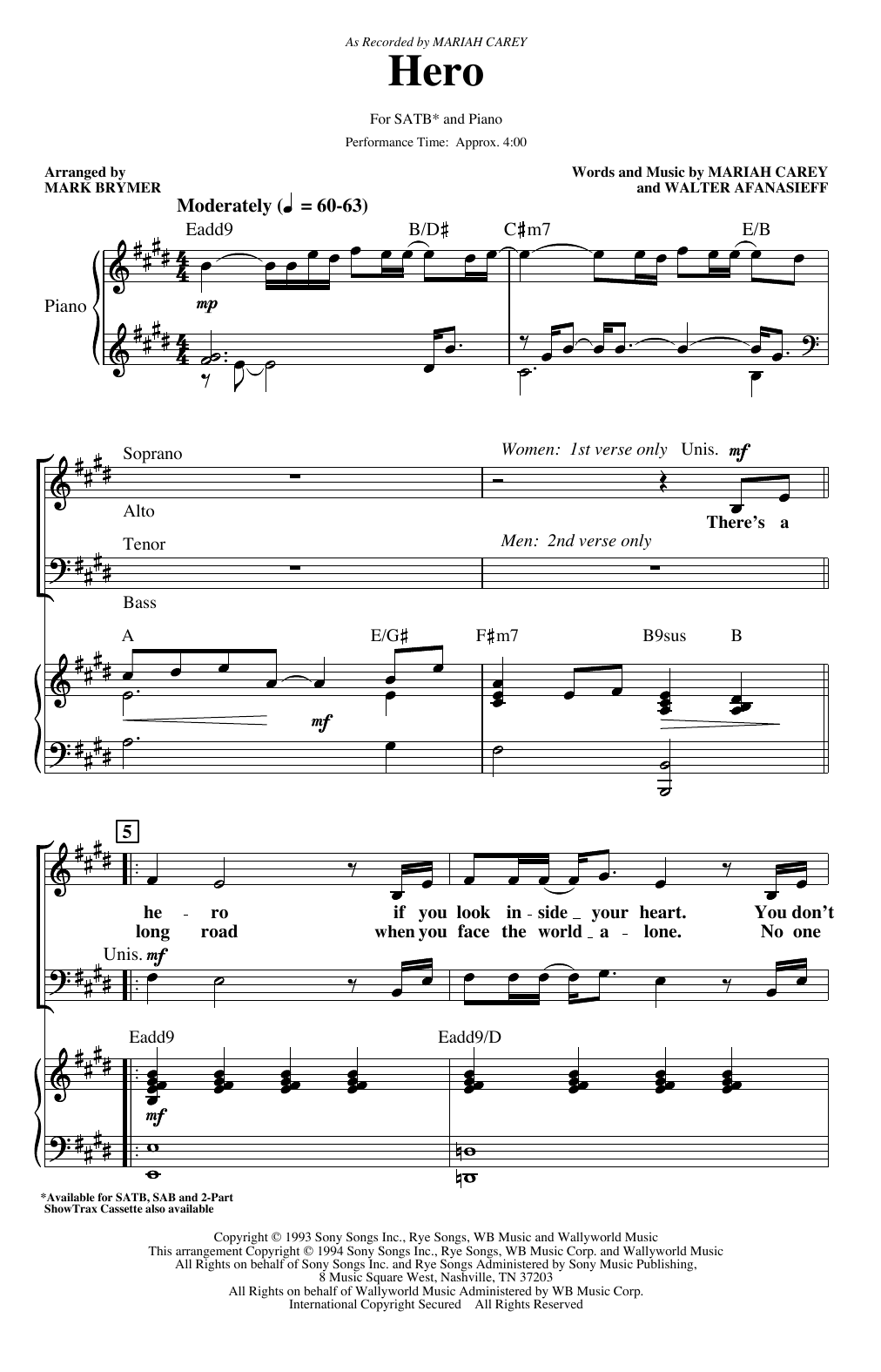 Mariah Carey Hero (arr. Mark Brymer) Sheet Music