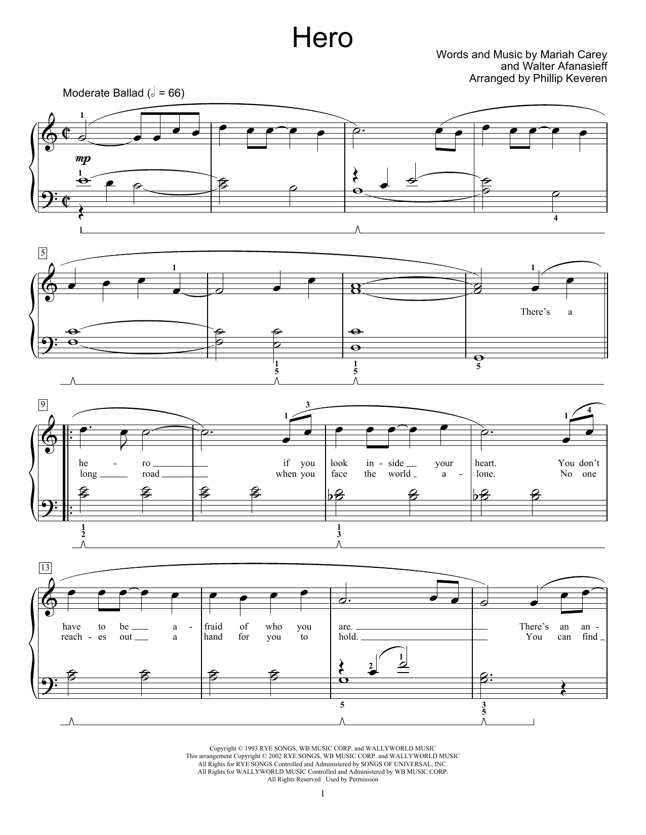 Mariah Carey Hero (arr. Phillip Keveren) Sheet Music