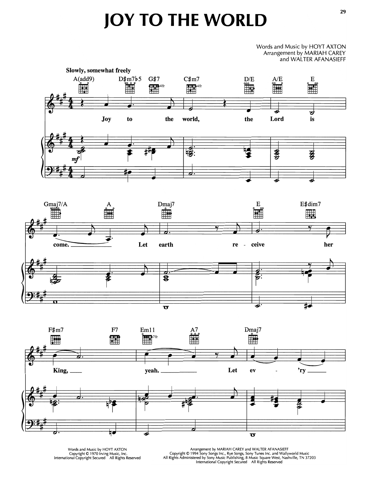 Mariah Carey Joy To The World Sheet Music