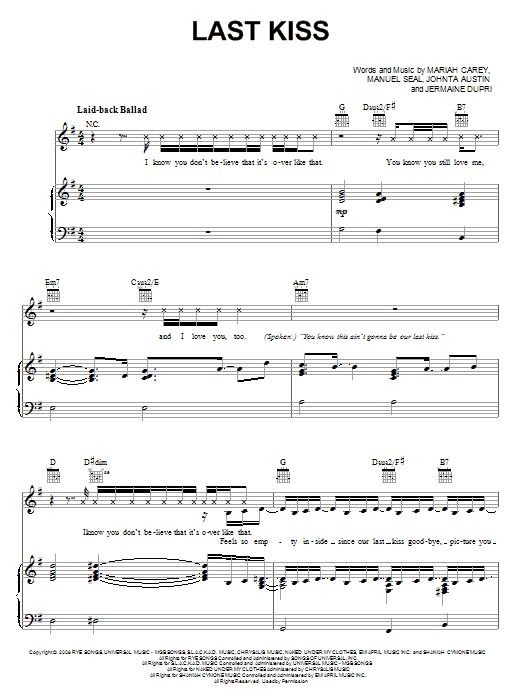 Mariah Carey Last Kiss Sheet Music