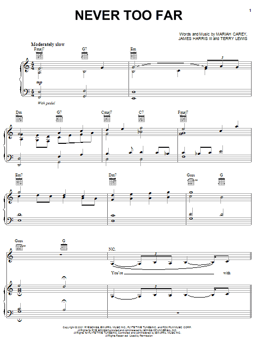 Mariah Carey Never Too Far Sheet Music