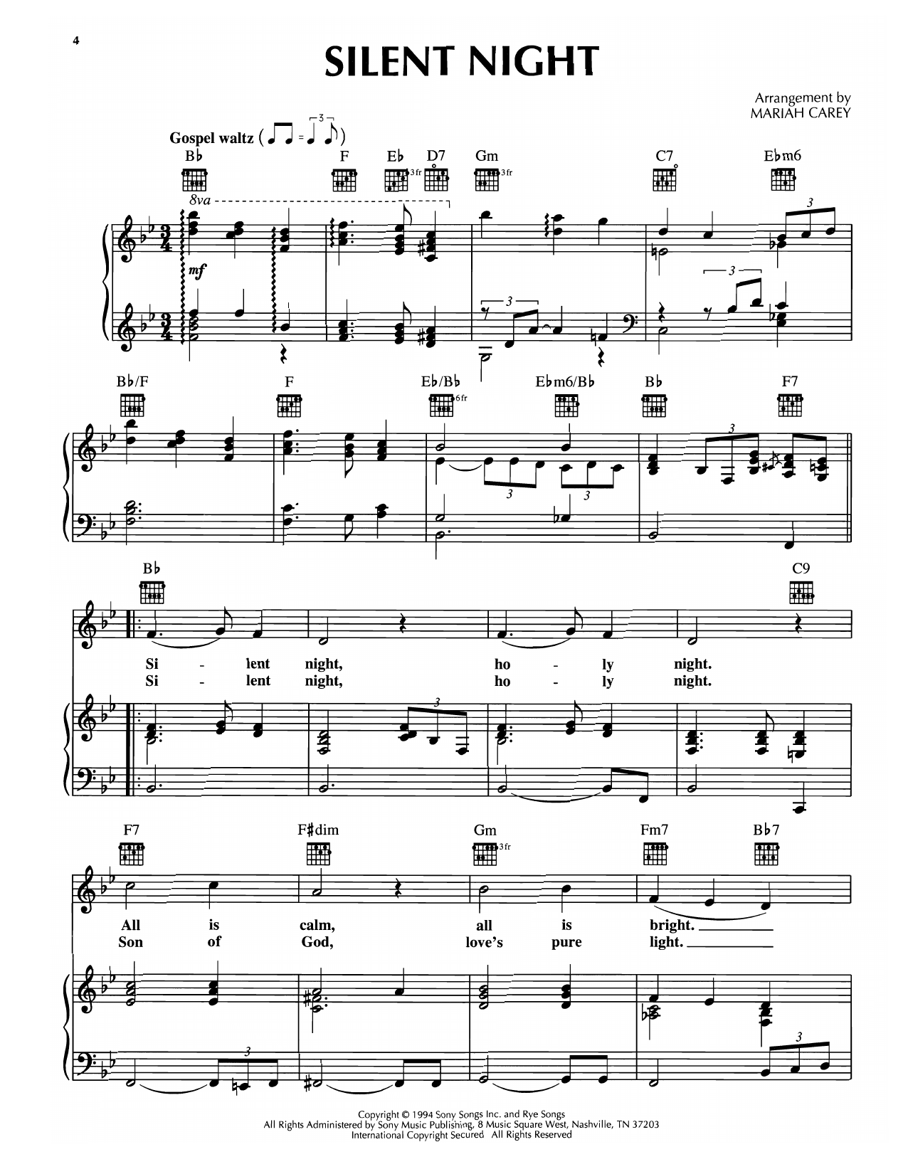 Mariah Carey Silent Night Sheet Music