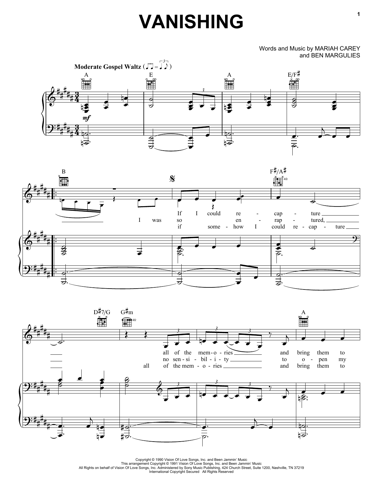 Mariah Carey Vanishing Sheet Music