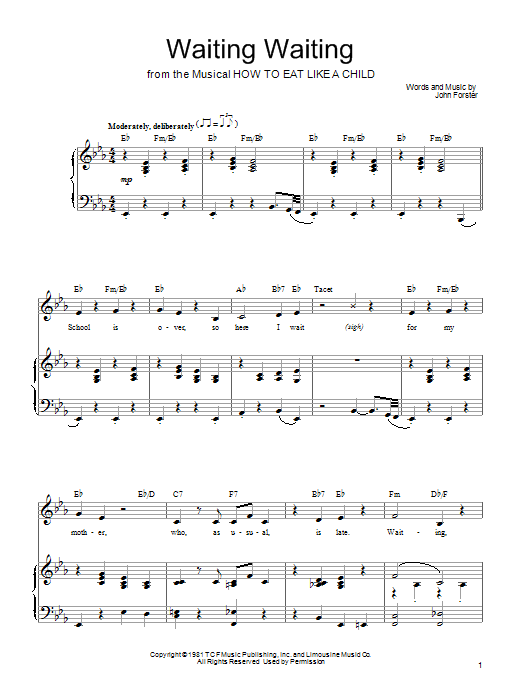 Mariann Cook Waiting Waiting Sheet Music