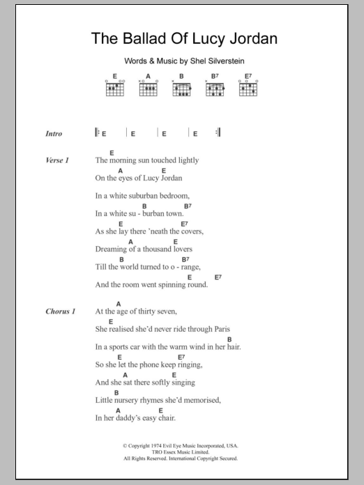 Marianne Faithfull The Ballad Of Lucy Jordan Sheet Music