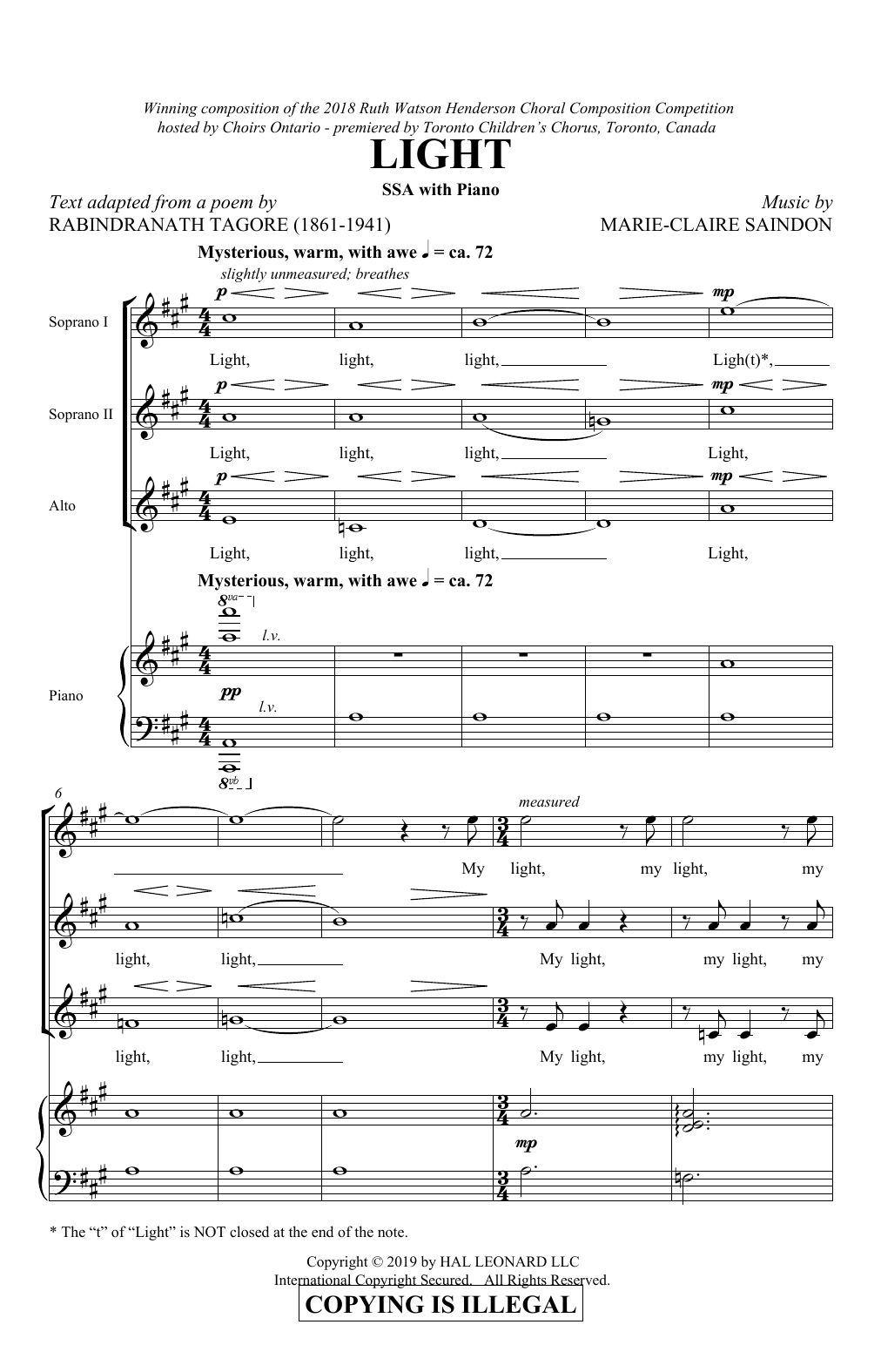 Marie-Claire Saindon Light Sheet Music