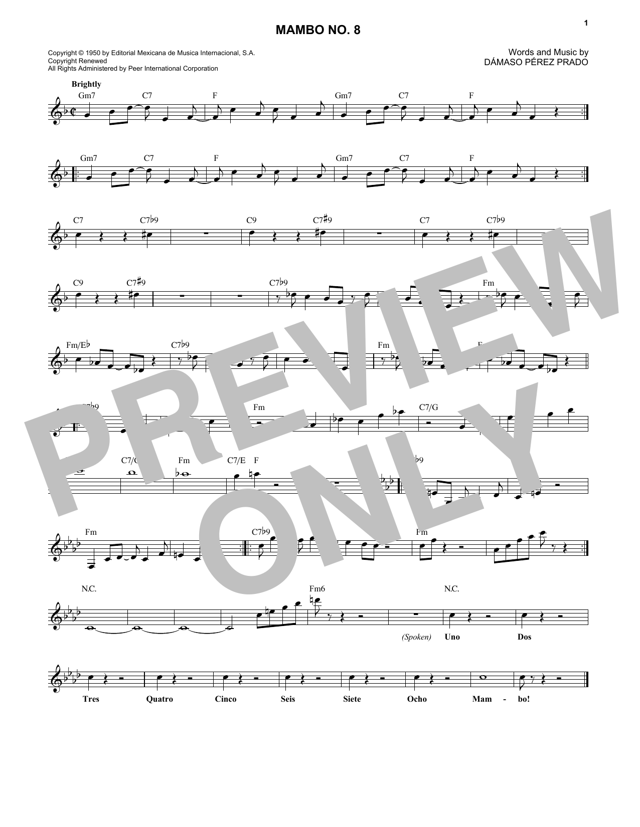 Mario Bauza Mambo #8 Sheet Music