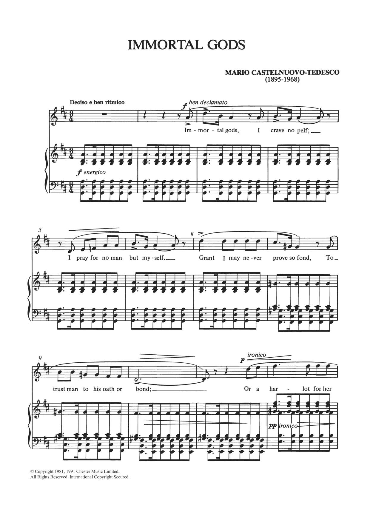 Mario Castelnuovo-Tedesco Immortal Gods Sheet Music
