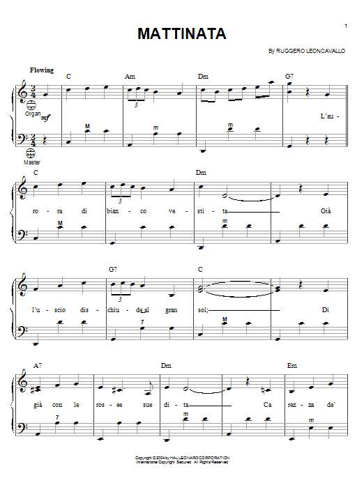 Mario Lanza Mattinata Sheet Music