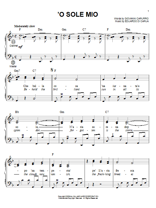 Mario Lanza 'O Sole Mio Sheet Music