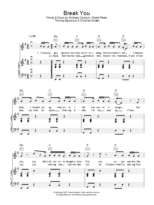 Marion Raven Break You Sheet Music