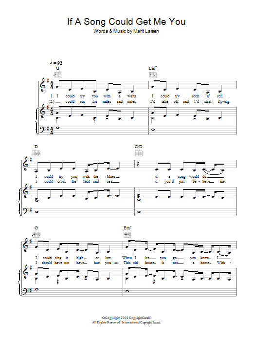 Marit Larsen If A Song Could Get Me You Sheet Music