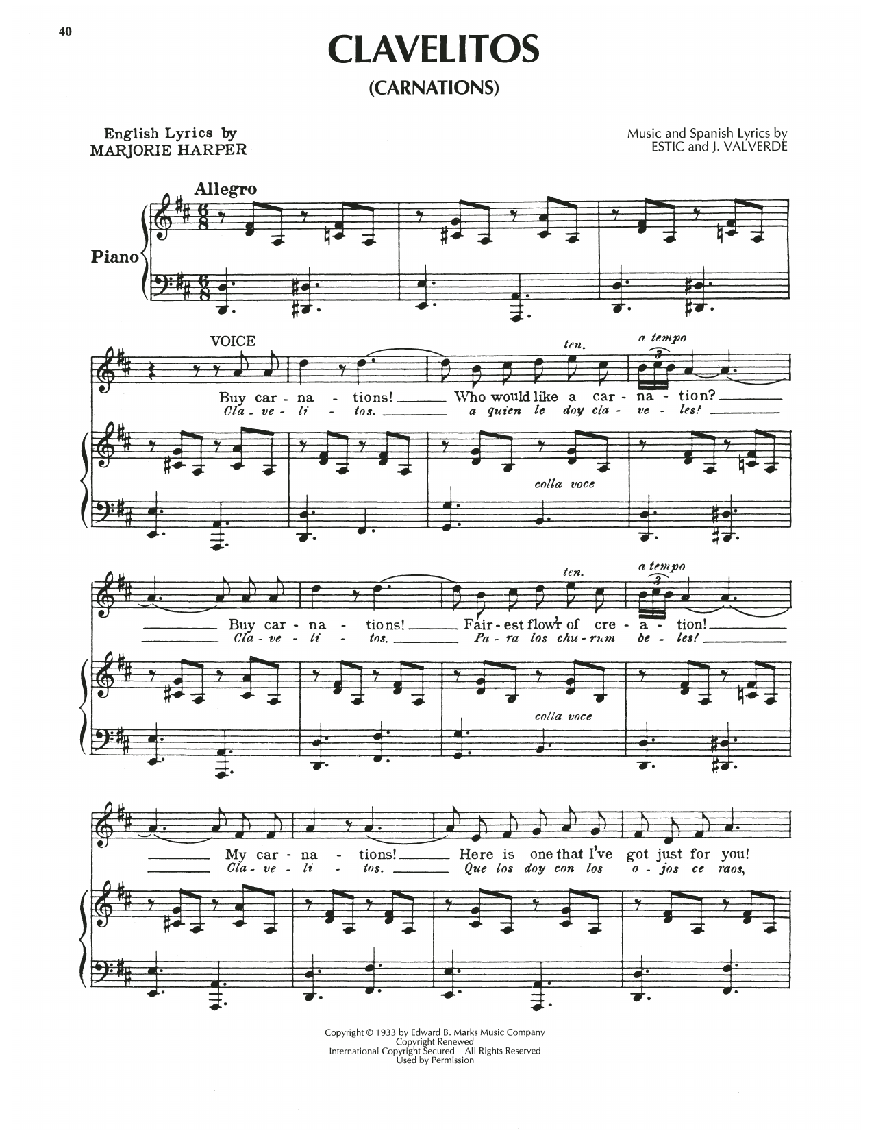 Marjorie Harper Clavelitos Sheet Music