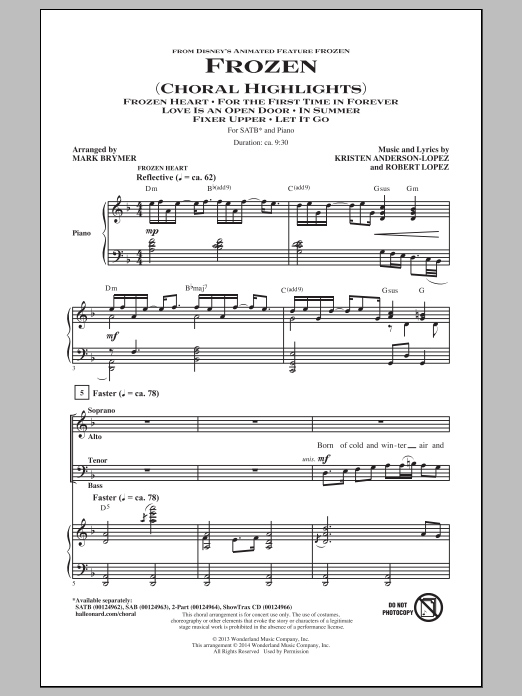 Mark Brymer Frozen (Choral Highlights) Sheet Music