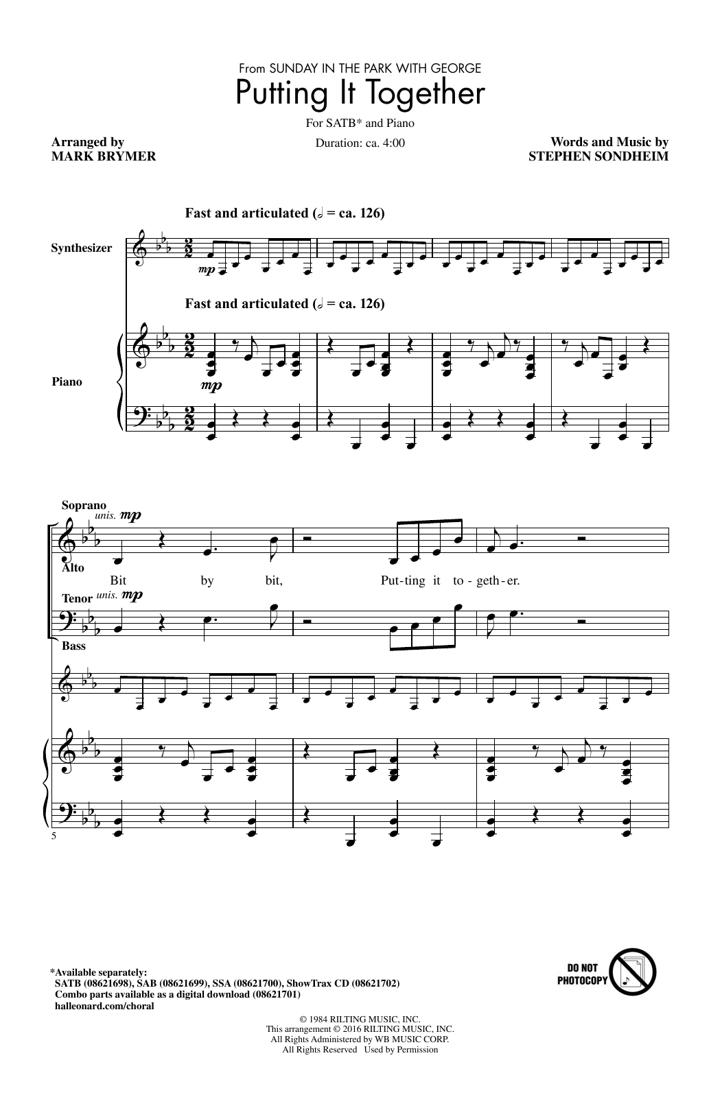 Mark Brymer Putting It Together Sheet Music