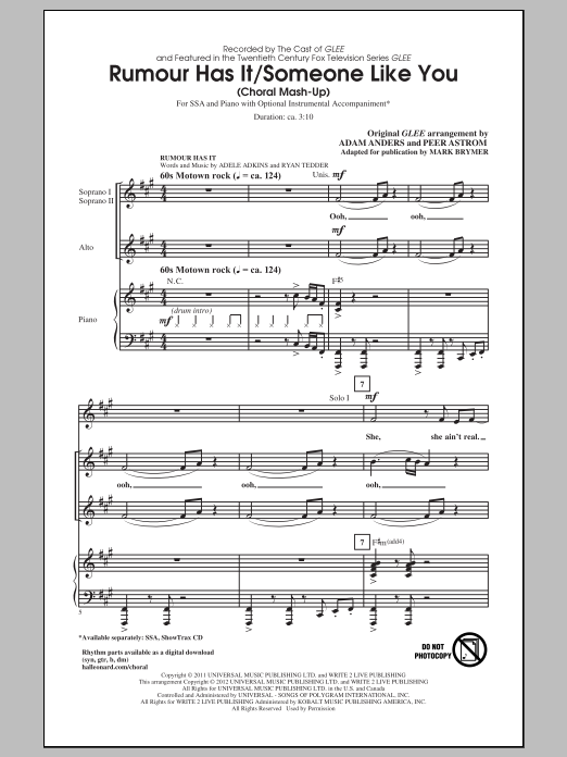 Mark Brymer Rumour Has It / Someone Like You Sheet Music