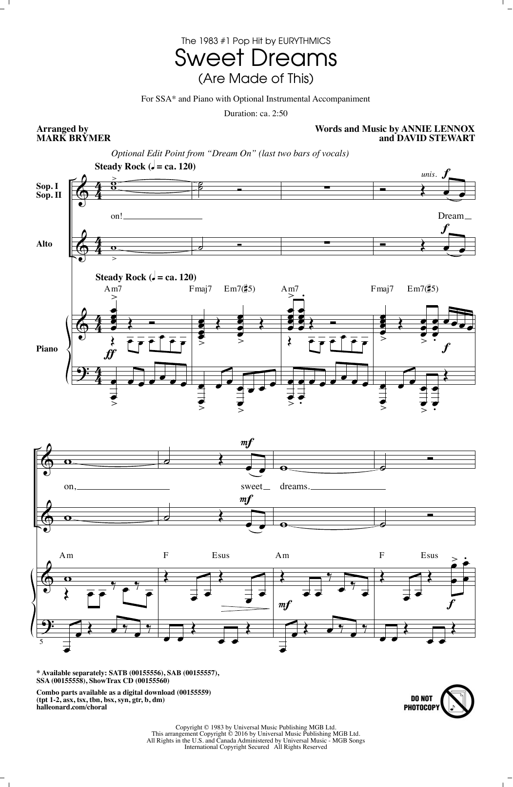 Mark Brymer Sweet Dreams (Are Made Of This) Sheet Music