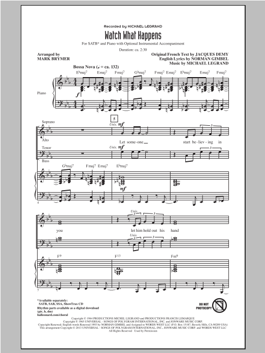 Mark Brymer Watch What Happens Sheet Music